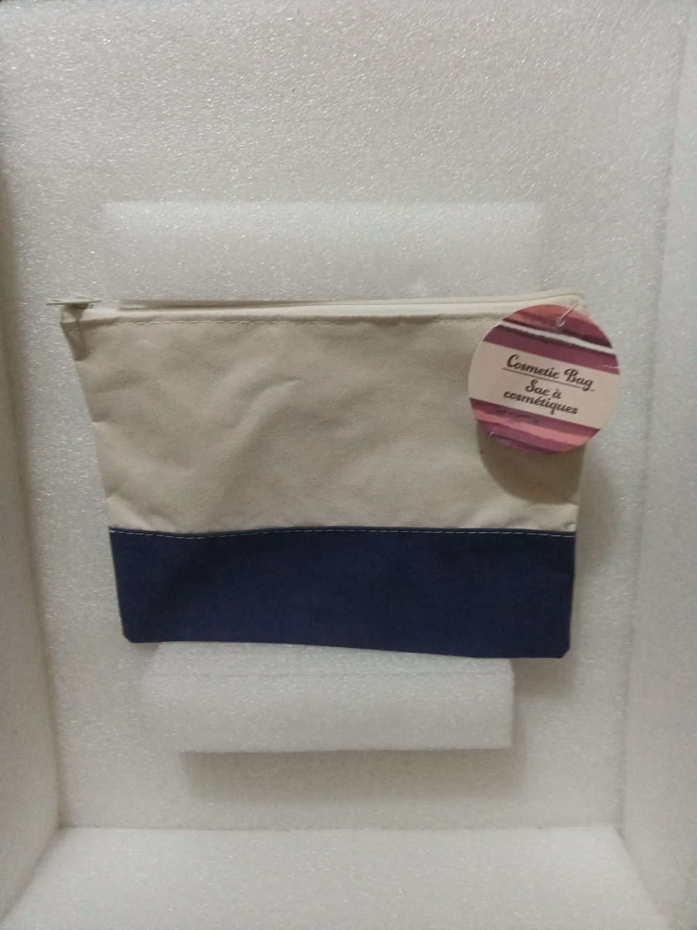 Cosmetic Bag Canvas Pouch in Cream and Navy